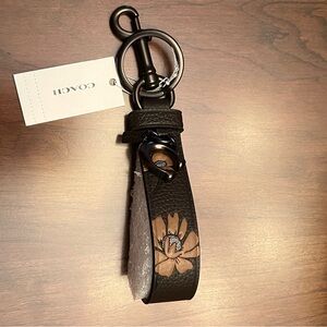 Coach Brown Leather keychain loop / Coach iconic C hangtag